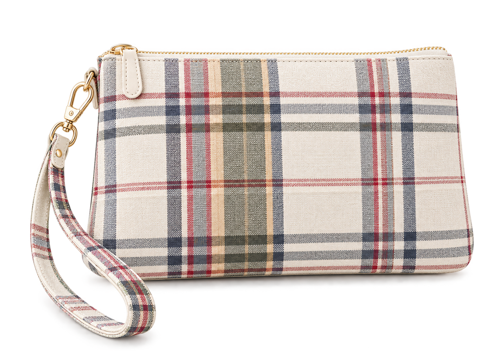 Cream Scottish Tartan Wristlet Pouch